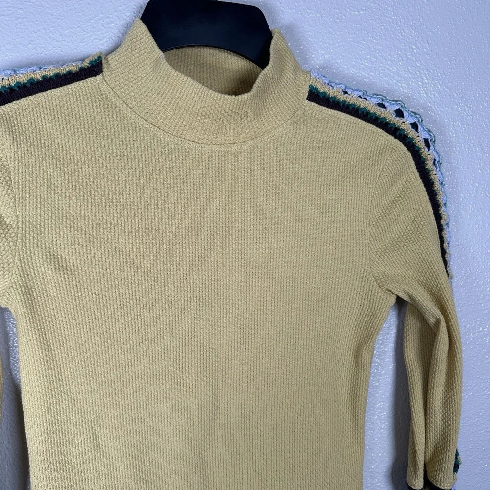Free People Switch It Up‎ Thermal Top Womens XS Crochet Yellow Multicolor Boho